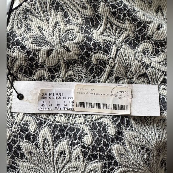 Plein Sud Brocade Mini Dress NWT FR42 US10 Black Gray White Made in Italy - Picture 9 of 13